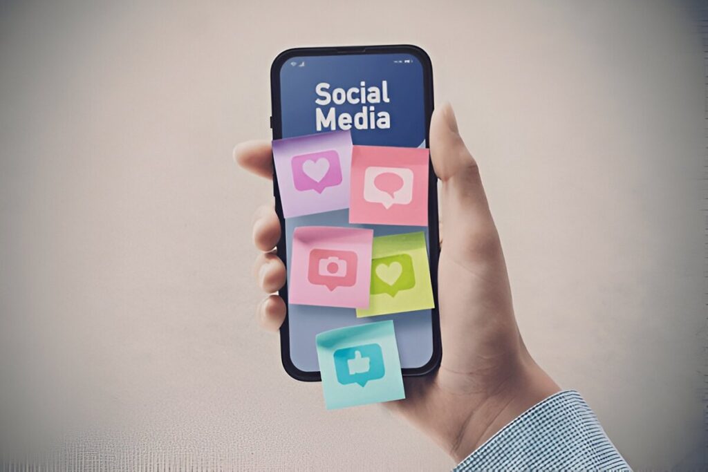 a hand holding a phone with stickers on the screen